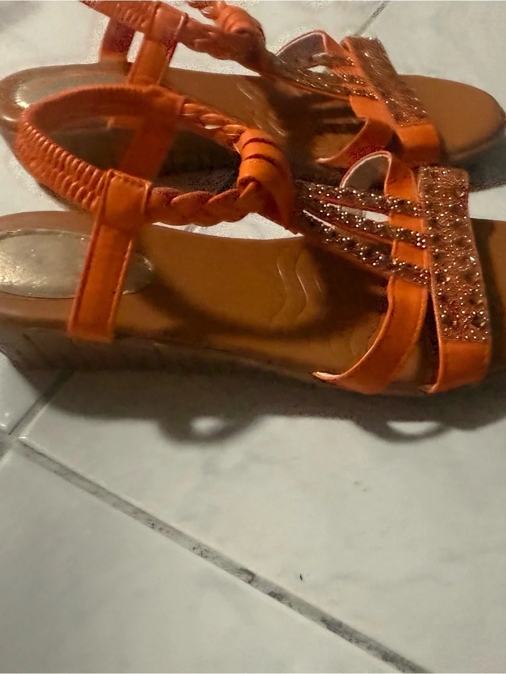 Orange Braided Strap Jeweled Sandals size 10.5